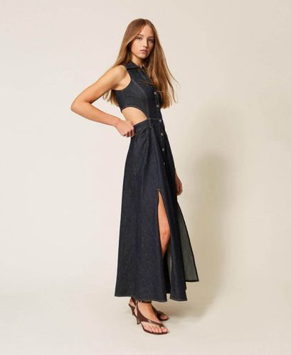 Long denim dress with cut-out