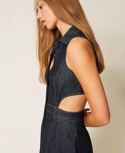 Long denim dress with cut-out
