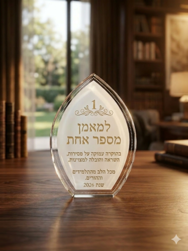 מגן הוקרה זכוכית  עם כיתוב אישי