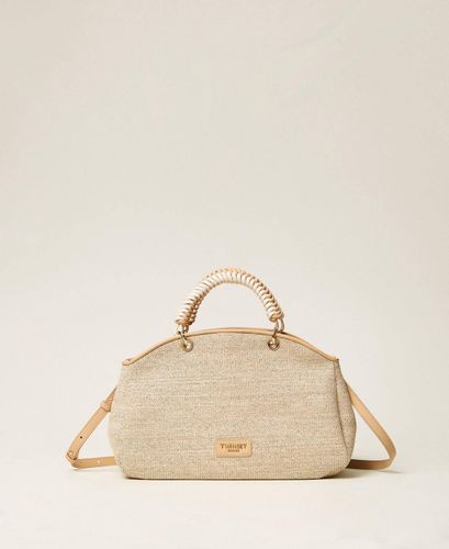 Raffia-effect bowler bag