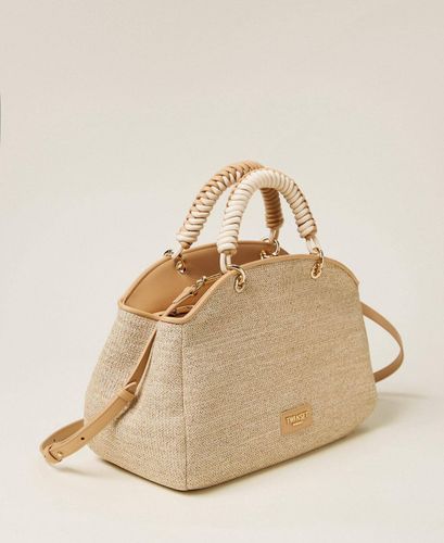 Raffia-effect bowler bag