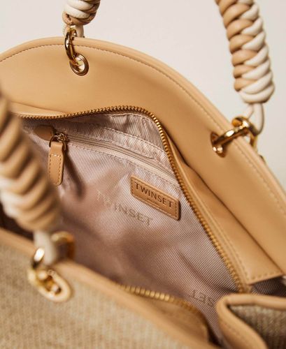 Raffia-effect bowler bag