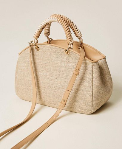 Raffia-effect bowler bag