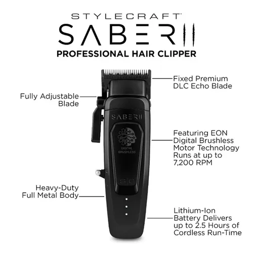 מכונת תספורת Style Craft SABER 2.0 - צבע שחור