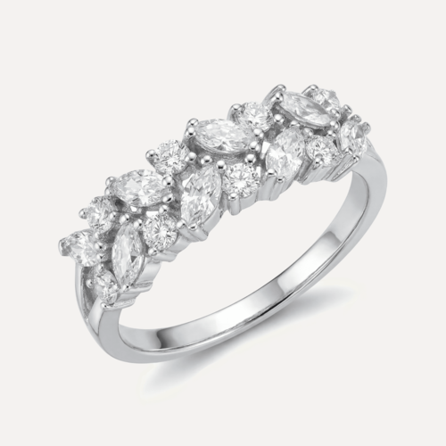 טבעת משובצת אבנים בצורת עלי כותרת