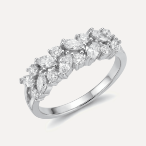 טבעת משובצת אבנים בצורת עלי כותרת