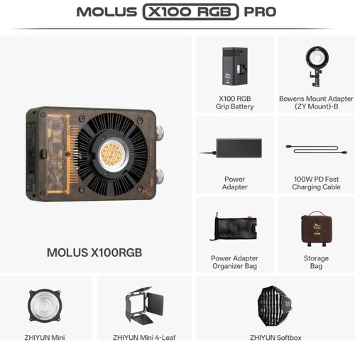 פנס לד מקצועי Zhiyun Molus X100 RGB Pro
