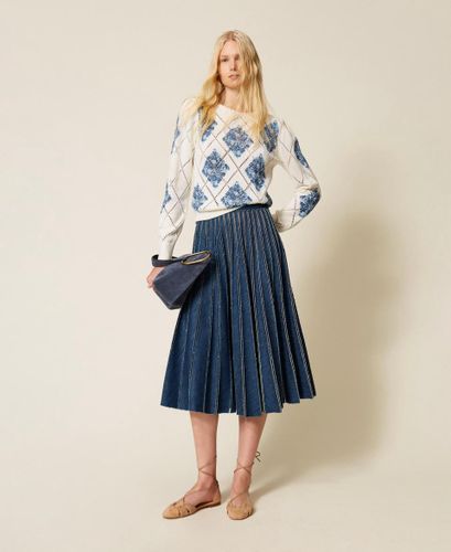 Long pleated denim skirt