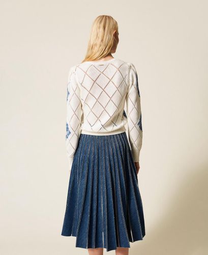 Long pleated denim skirt