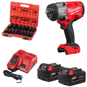 סט מפתח בוקסות נטען מילווקי - Milwaukee 2967-22 M18 FUEL 18V כולל 2 סוללות 5A, מטען מהיר וסט בוקסות