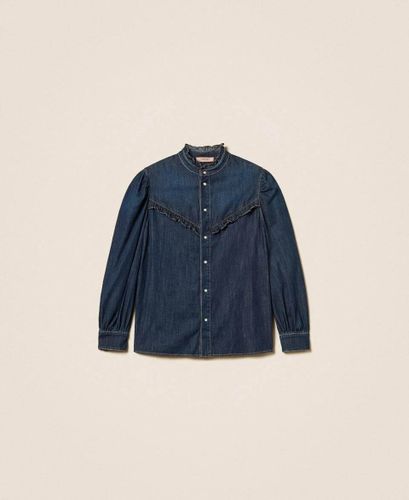 Denim shirt with ruffles