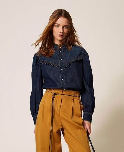 Denim shirt with ruffles