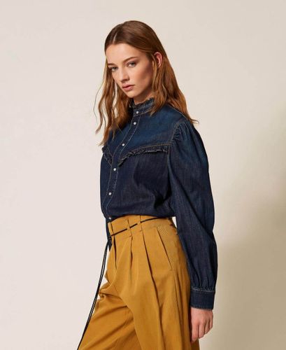 Denim shirt with ruffles