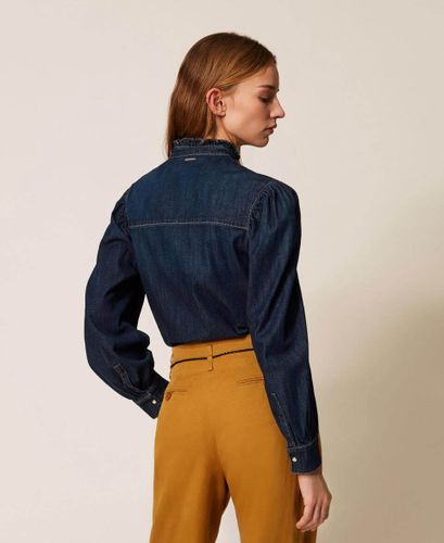 Denim shirt with ruffles