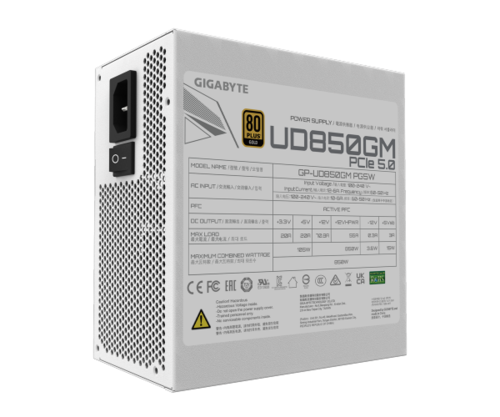 ספק כוח לבן Gigabyte UD850GM PG5 ICE 850W 80 Plus Gold ATX 3.1