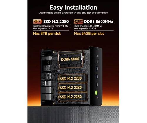 GMKtec מחשב נייח קטן GMKtec K12 Plus AMD R7 H255 32GB DDR5 1TB WIN1