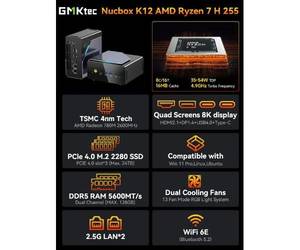 מחשב נייח קטן | GMKtec K12 Plus AMD R7 H255 | 32GB | DDR5 | 1TB WIN11PR