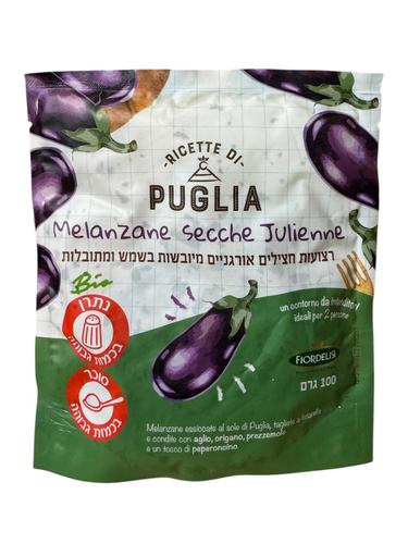 רצועות חצילים אורגניים מיובשות בשמש ומתובלות 100 גרם