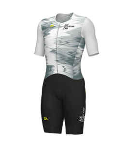 חליפת רכיבה שלמה מתקדמת ALE VELOCE CYCLING FULL OPEN SUIT שחור-לבן-ירוק אירודינמית אלסטית מתקדמת  מנדפת