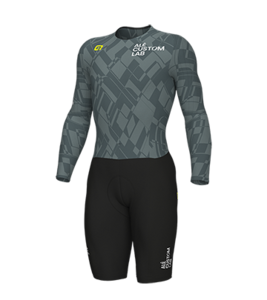 חליפת רכיבה נגד השעון שרוול ארוך ALE BODY CRONO TT LONG SLEEVE SKINSUIT שחור-אפור אירודינמית אלסטית מתקדמת  מנדפת