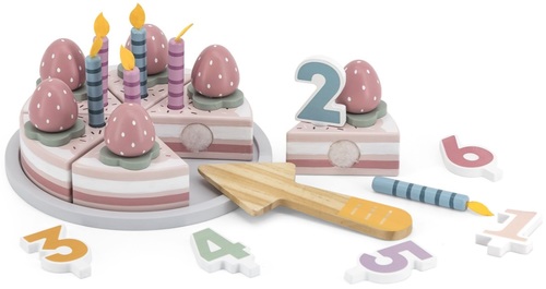 עוגת יום הולדת מעץ 26 חלקים עם נרות, תותים, מספרים, מגש ומרית PolarB