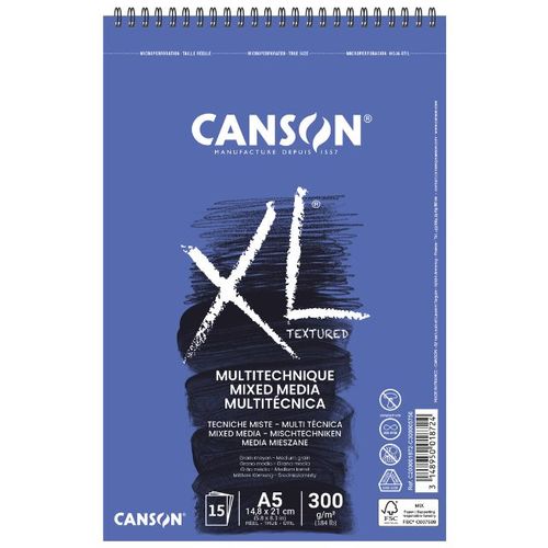 בלוק מיקס מדיה 15 דף 300 גר CANSON XL A5  