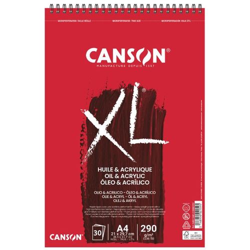 בלוק לצבעי שמן ואקריליק 30 דף 290 גר Canson XL Oil & Acrylic A4  