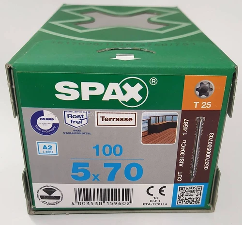 בורג ‏5X70 מ״מ – נירוסטה A2, ראש גלילי, Fixing Thread, T‑STAR Plus (100 יח') 537000500703