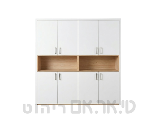 ארון משרדי משולב דלתות ומדפים פתוחים