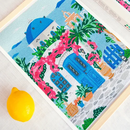 יצירה לגדולים - שיבוץ אבני חן Greek Island-Diamond painting