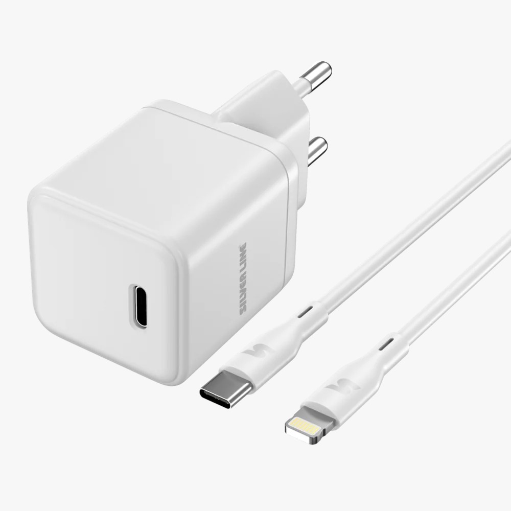 מטען קיר SILVER LINE TYPE C TO Lightning CABLE 30W לבן