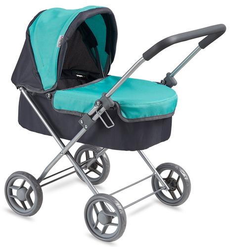 עגלת בובה 4 גלגלים עם סל שכיבה My Doll Carrycot - טורקיז