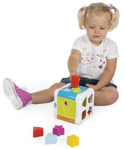 קוביית משחק 2 ב 1 להכרת צורות וצבעים - התאם צורה והך פטיש 