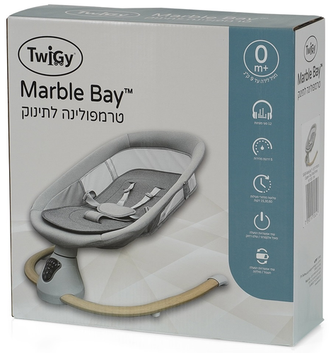 טרמפולינה חשמלית מעוצבת לתינוק 2 ב 1 Marble Bay עם מנגנון רטט מרגיע ו 12 מנגינות