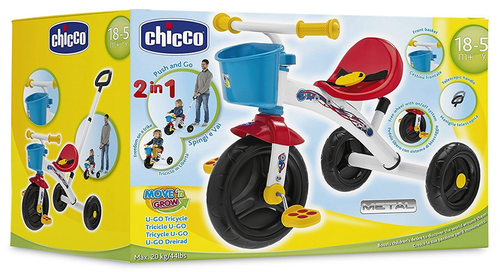 תלת אופן Toy U-Go Trike עם מוט דחיפה מתנתק - צבעוני