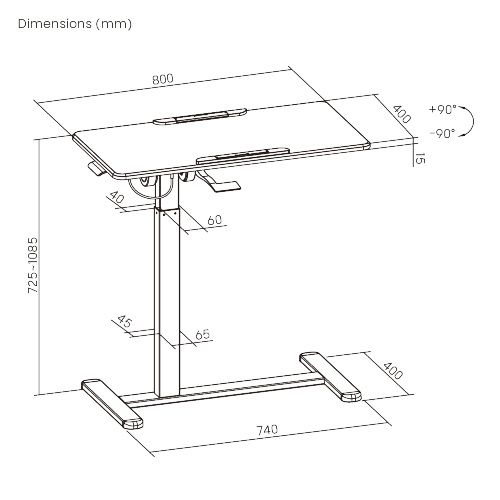 שולחן צד מתכוונן עם גלגלים נסתרים Lumi Brateck FMT02-06 לומי שולחן סטנד אישי למחשב נייד עד 10 קילו הטיה 90 מעלות 