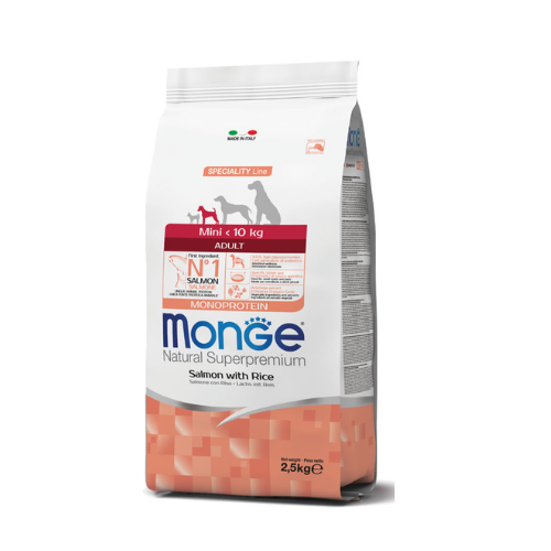 מונג' אוכל לכלב בוגר מגזע קטן סלמון ואורז – monge – תמונת מוצר ראשית
