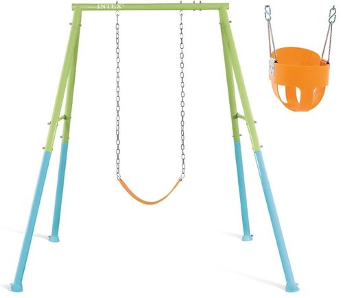מתקן חצר ממתכת 2 ב 1 עם נדנדת פעוט ובוגר - צבעוני אינטקס