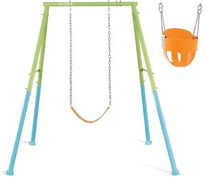 מתקן חצר ממתכת 2 ב 1 עם נדנדת פעוט ובוגר - צבעוני אינטקס
