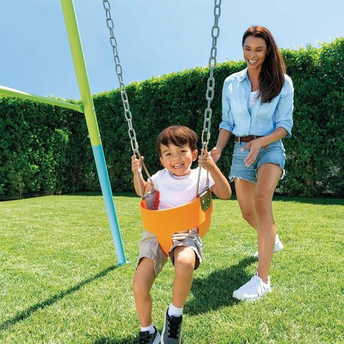 מתקן חצר ממתכת 2 ב 1 עם נדנדת פעוט ובוגר - צבעוני אינטקס
