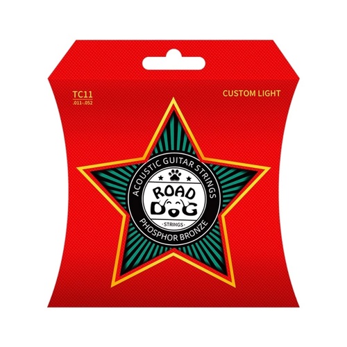 סט סטרינגים מתקדם ROAD DOG TC11 עם ציפוי פולימר דק וטכנולוגיית PVD Ion. צליל חד ובהיר עם עמידות מקסימלית לשחיקה. גייג' 011-052 מאוזן לנגינה נוחה. הזמן היום!
