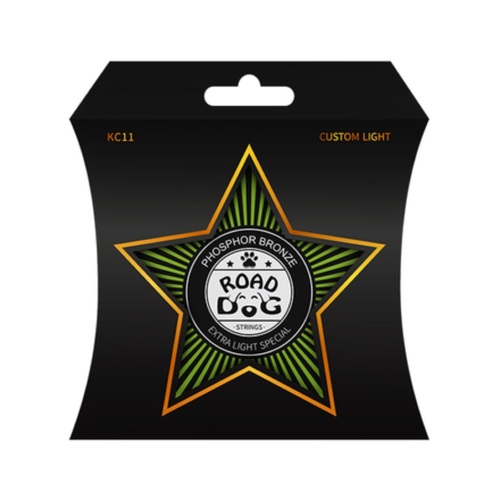 מיתרים לגיטרה אקוסטית Road Dog KC11 עם ציפוי PVD מתקדם ופוספור ברונזה. עובי Custom Light 011-052 לאיזון מושלם. עמידות יוצאת דופן וצליל מקצועי. הזמינו עכשיו!