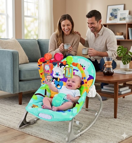 טרמפולינה מעוצבת FUNTASY לתינוק 0-18 ק״ג - בנבת צבע כחול