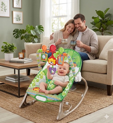 טרמפולינה מעוצבת FUNTASY לתינוק 0-18 ק״ג - בנבת צבע ירוק