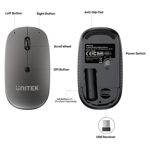 עכבר אופטי אלחוטי דק Unitek SlimTrack