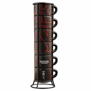 סט 6 כוסות אספרסו קרמיקה 80 מ"ל Bialetti Stranger Things עם סטנד מתכתי