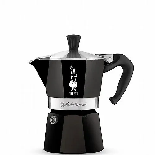 מקינטה Bialetti Moka Express שחור 3 כוסות עם קפה מוכן