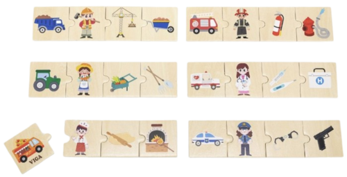 פאזל משחק התאמה 24 חלקים מעץ מלא - מקצועות וכלי עבודה ויגה