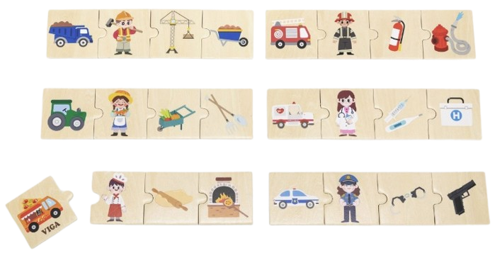 פאזל משחק התאמה 24 חלקים מעץ מלא - מקצועות וכלי עבודה ויגה