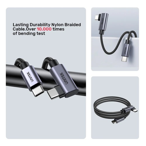 כבל טעינה 100W USB-C בזווית 90 מעלות Unitek אורך 1 מטר